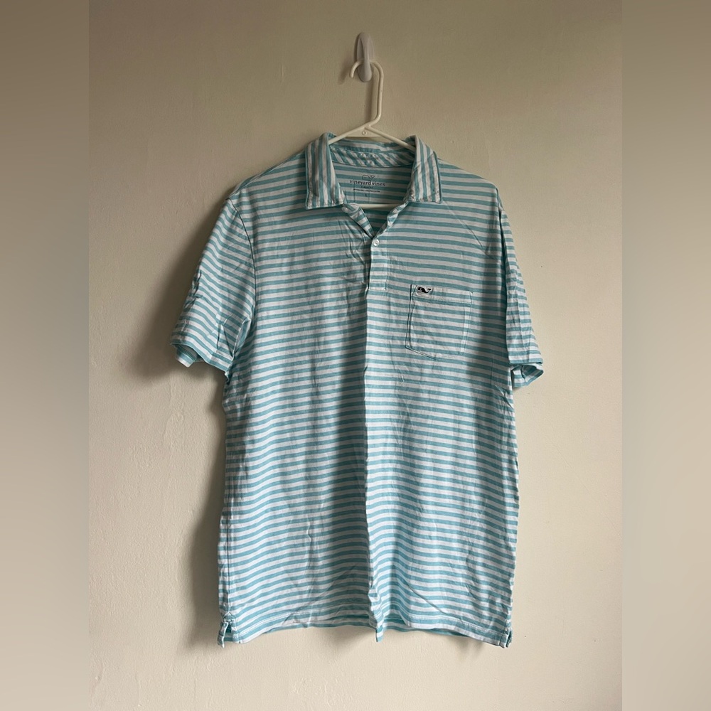 LARGE VINEYARD VINES MEN'S PIN STRIPE JERSEY POLO BLUE WHITE CLASSIC fit
